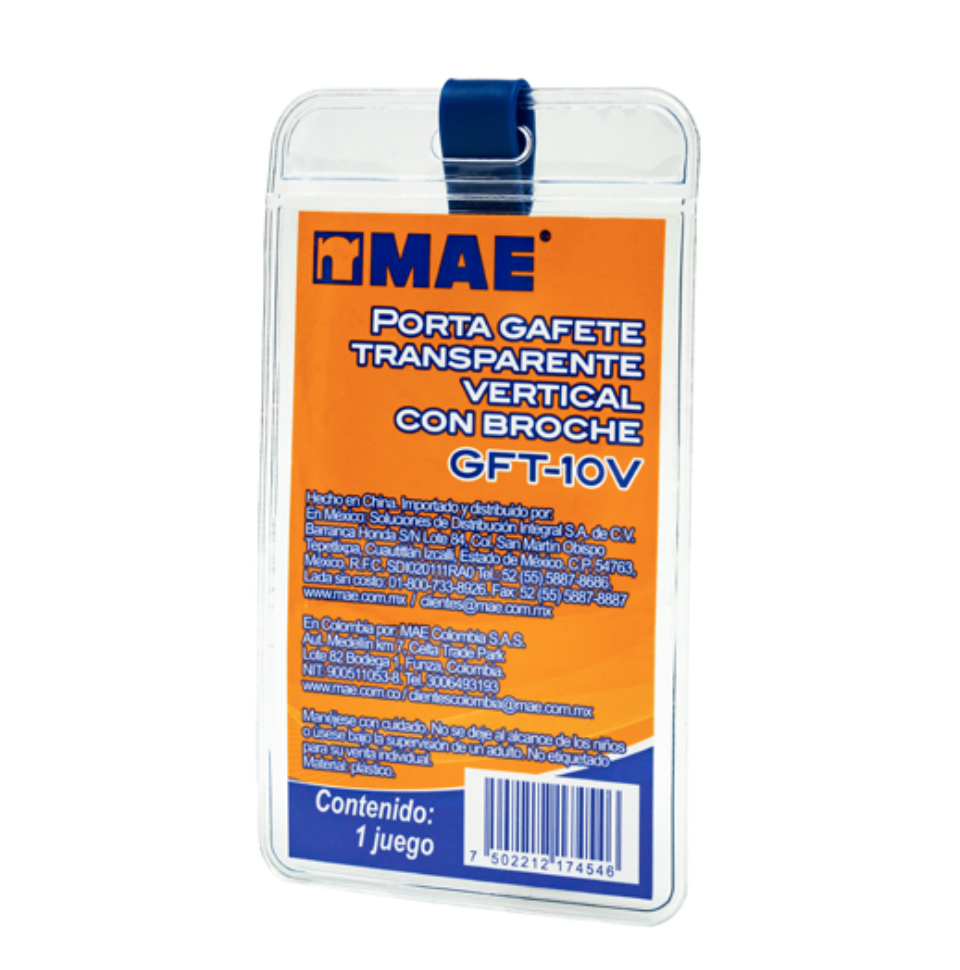 Gafete transparente vertical marca mae 1pieza	