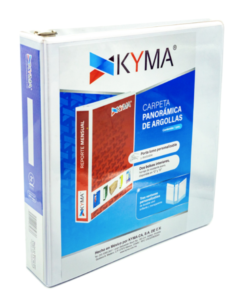 [KYM-CAR-200BCO] Carpeta panorámica KYMA carta color blanco herraje en "O" de 2 pulgadas