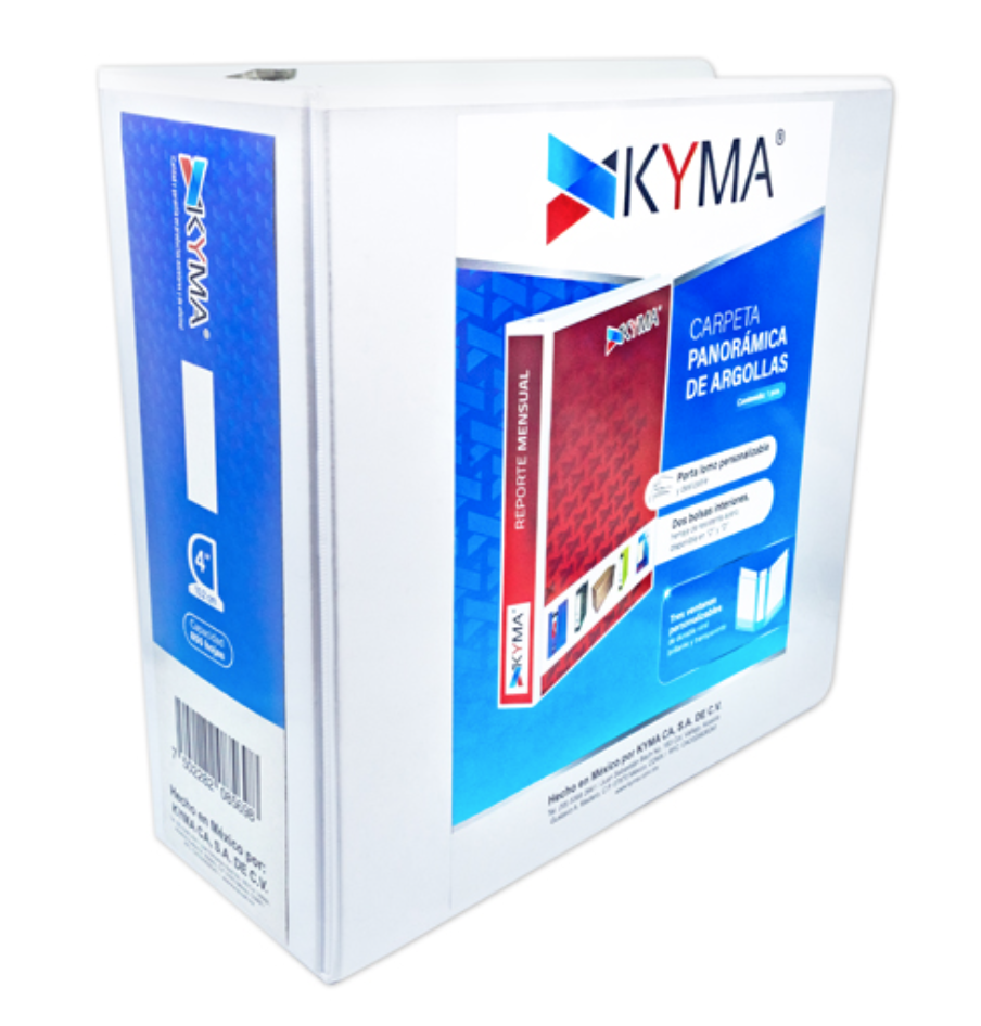 [KYM-CAR-400BCA] Carpeta panorámica KYMA carta color blanco herraje en "D" de 4 pulgadas