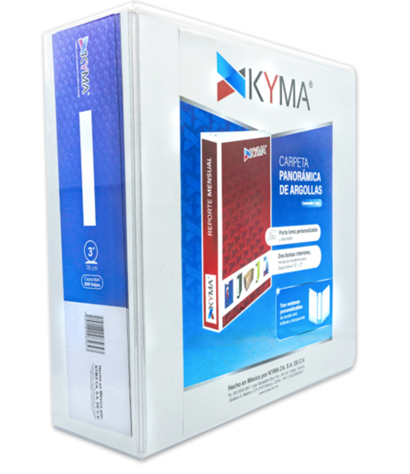 Carpeta KYMA panoramica de vinil 3 pulgadas arrillo en "O" color blanco 1 pieza