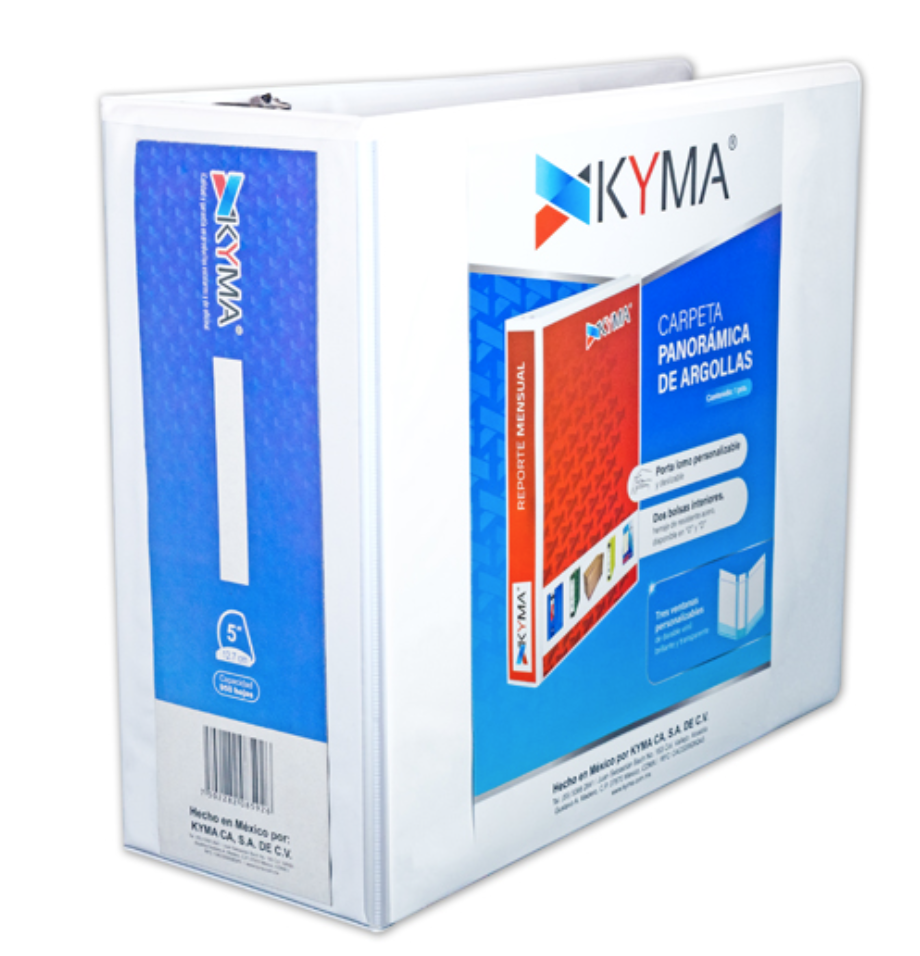 [KYM-CAR-500BCA] Carpeta panorámica KYMA carta color blanco herraje en "D" de 5 pulgadas