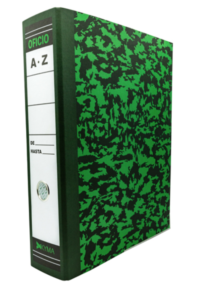 Registrador KYMA verde jaspeado con palanca oficio con 2 argollas 1 pieza