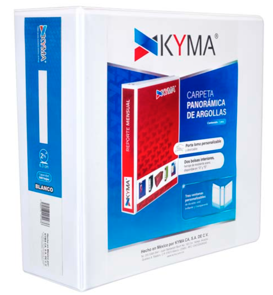 [KYM-CAR-250BCO] Carpeta KYMA panoramica de vinil 2.5 pulgadas arrillo en O blanca 1pieza