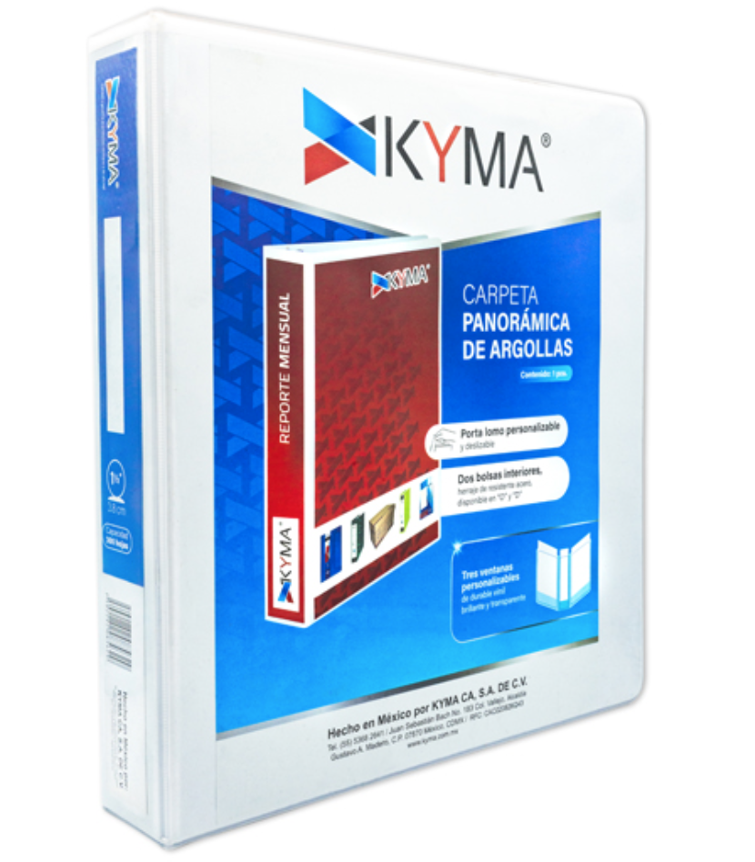 [KYM-CAR-150BCO] Carpeta panorámica KYMA carta color blanco herraje en "O" de 1 1/2 pulgada