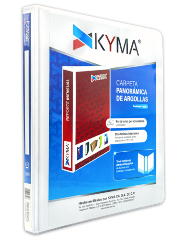 [KYM-CAR-050BCO] Carpeta panorámica KYMA carta color blanco herraje en "O" de 1/2 pulgadas