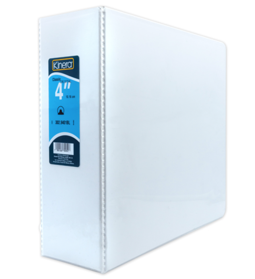 [AZO-CAR-9401BL] Carpeta panorámica con cristal Kinera carta de 4" herraje "O" color blanco