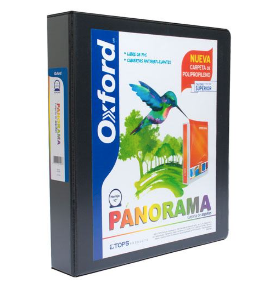 Carpeta panorámica Oxford carta color negro de 0.5" herraje "O"