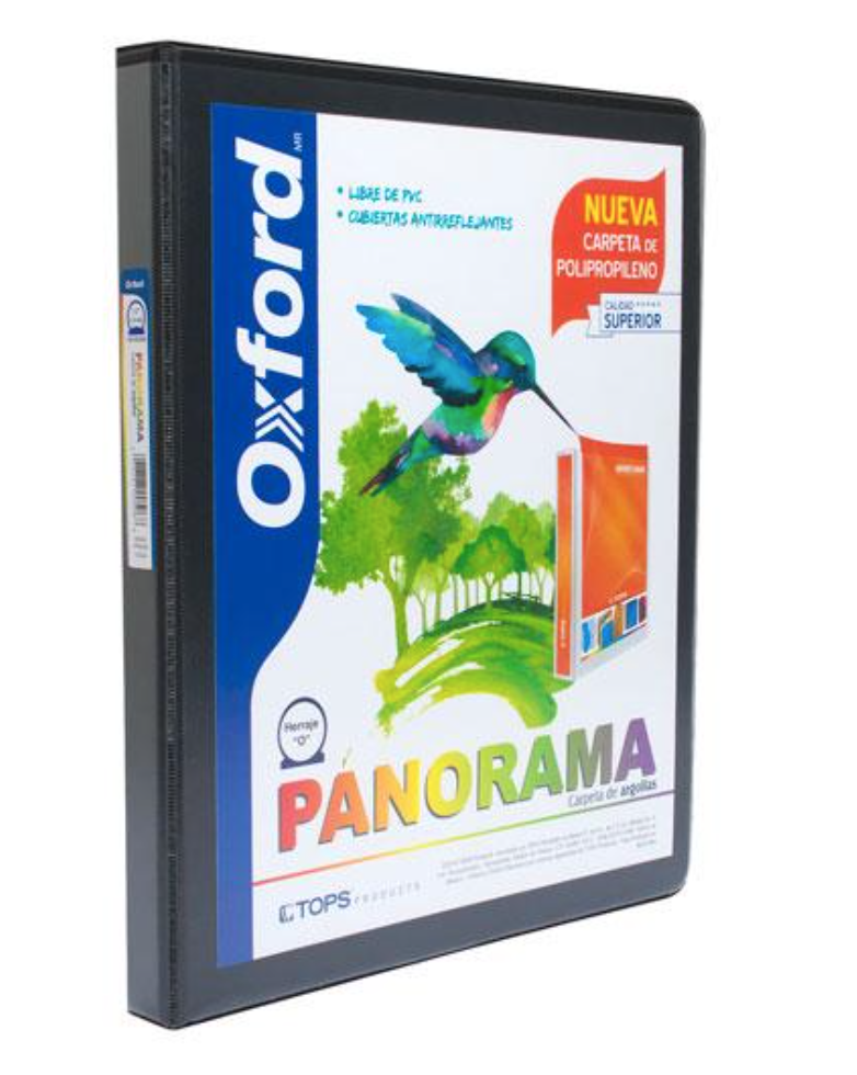 Carpeta panorámica Oxford carta negra de 1.5" herraje "O"