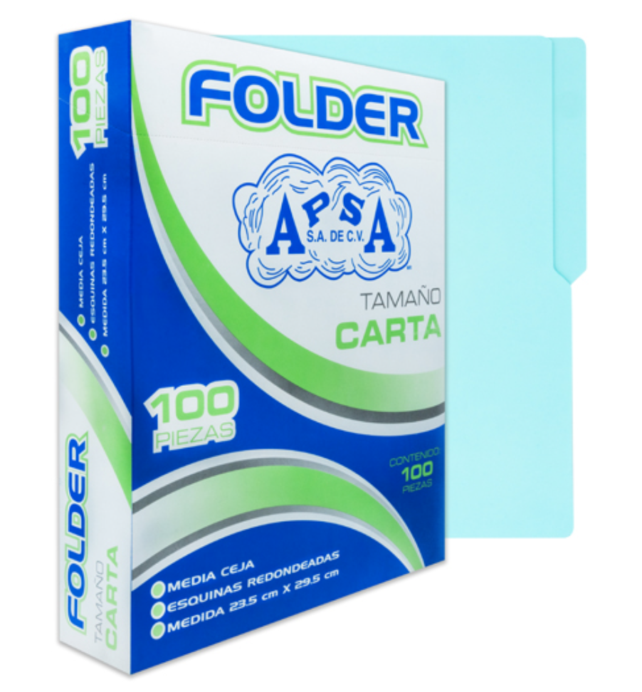Folder azul APSA tamaño carta , paquete con 100 piezas	