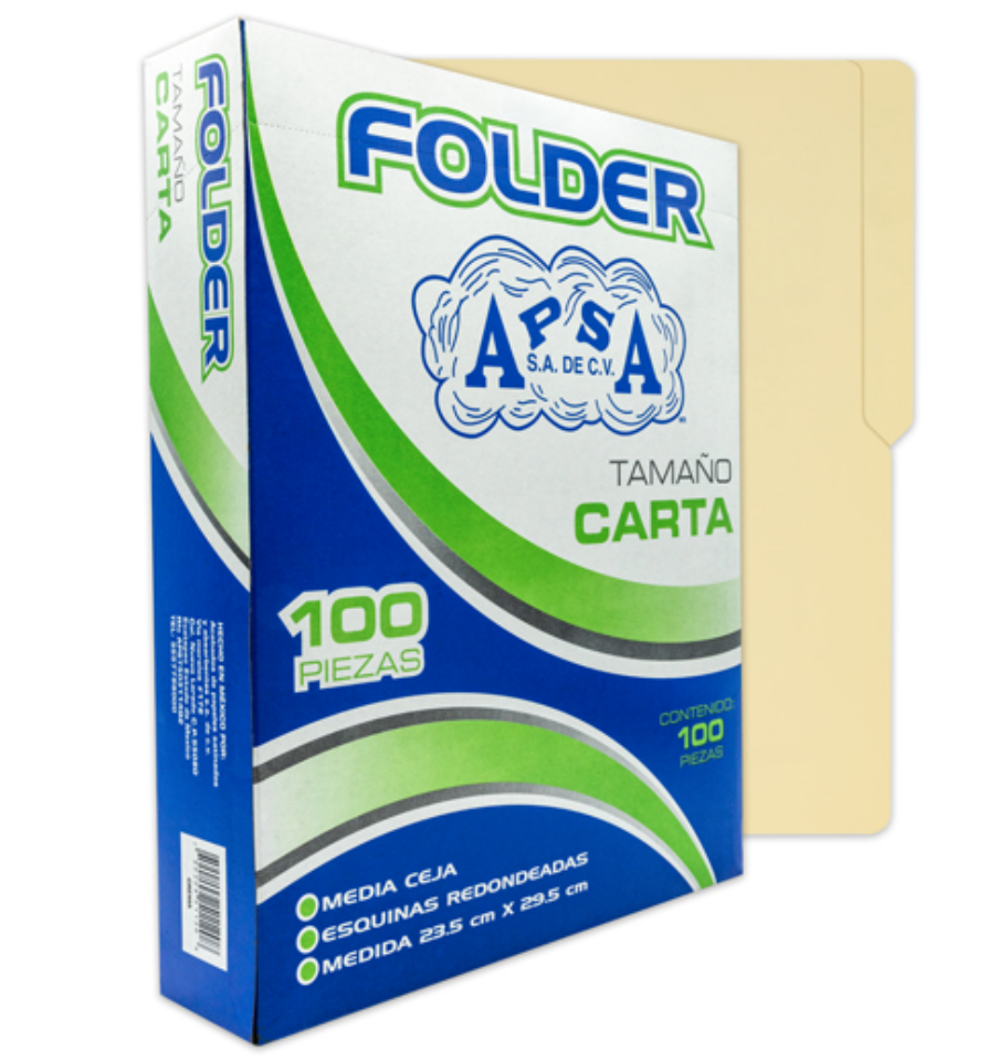 Folder crema APSA tamaño carta, paquete con 100 piezas