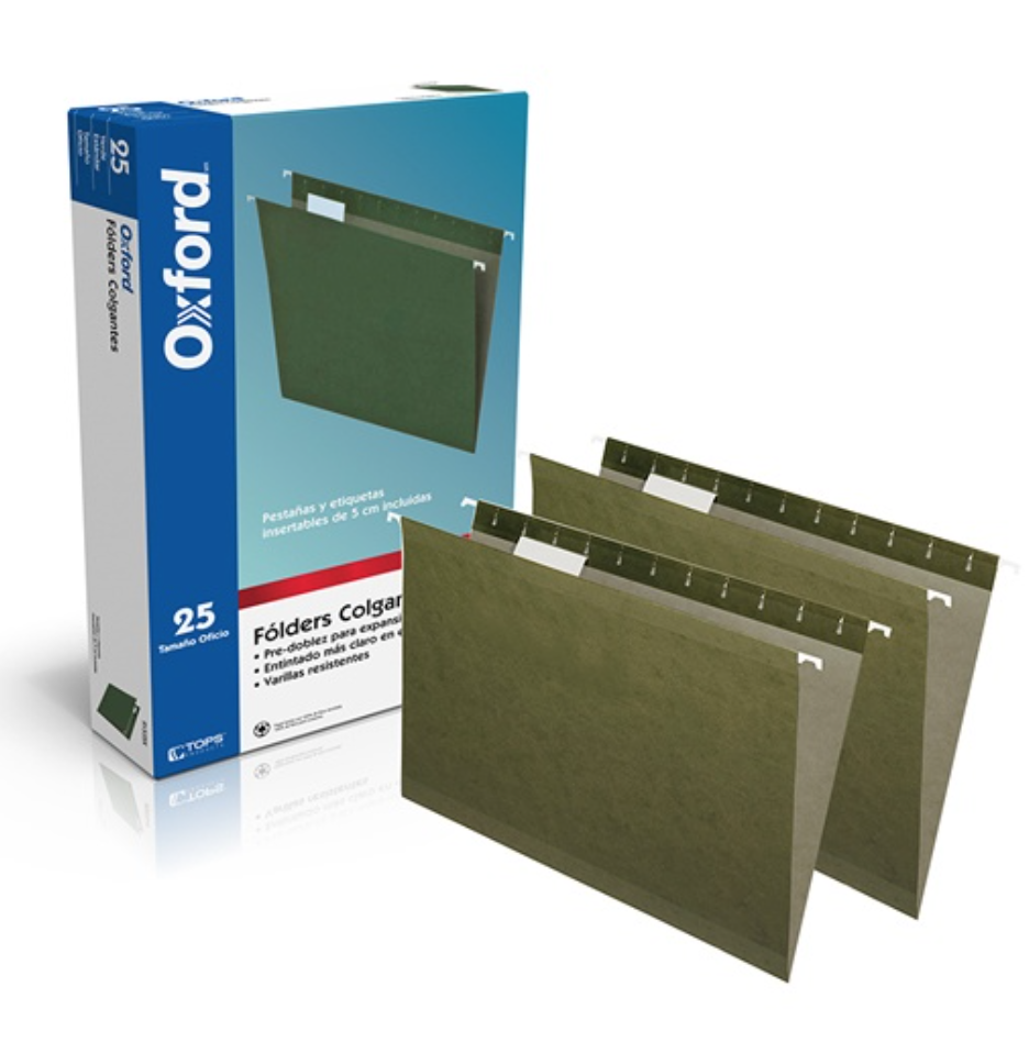 Folder colgante Oxford oficio color verde caja con 25 piezas
