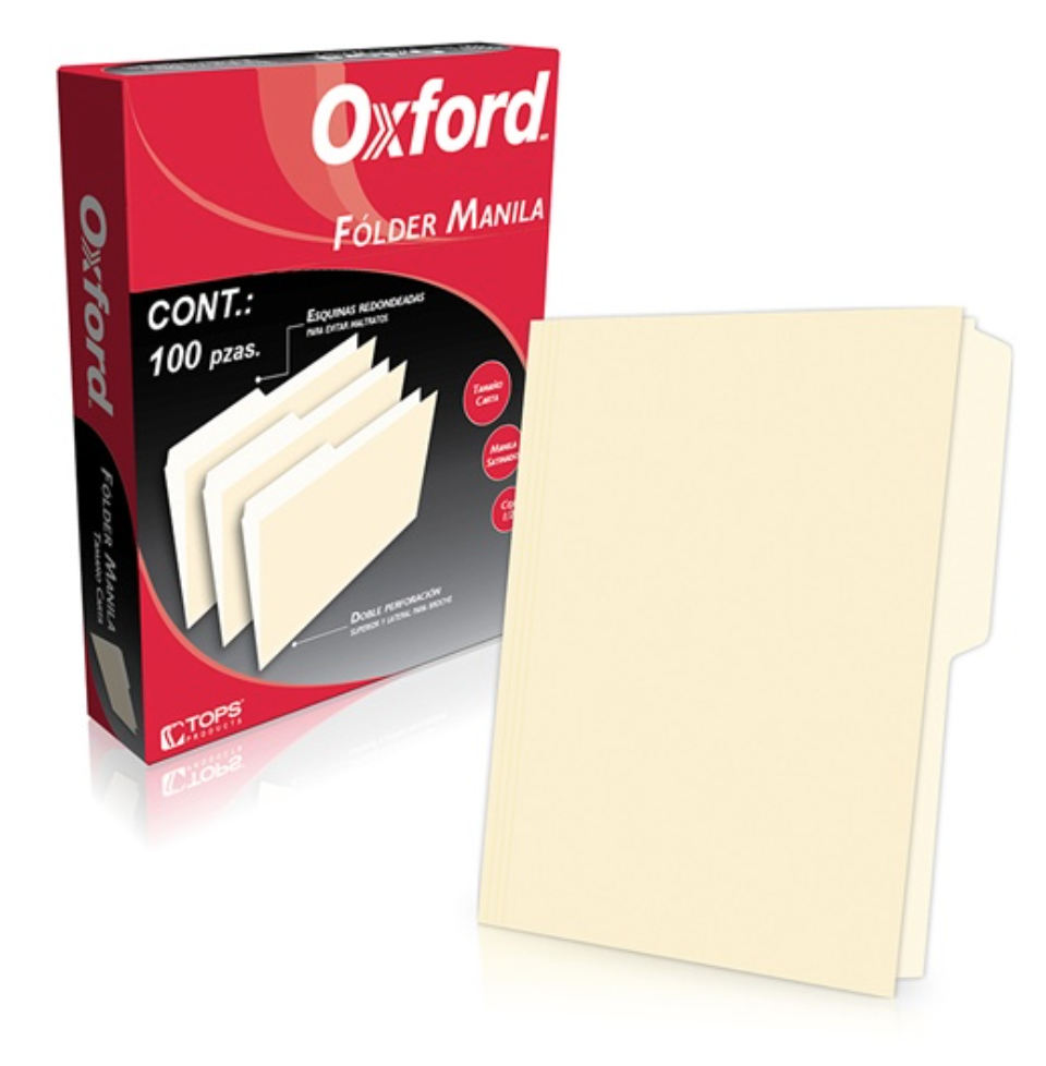 Folder manila Oxford carta color crema ceja 1/2 caja con 100 piezas