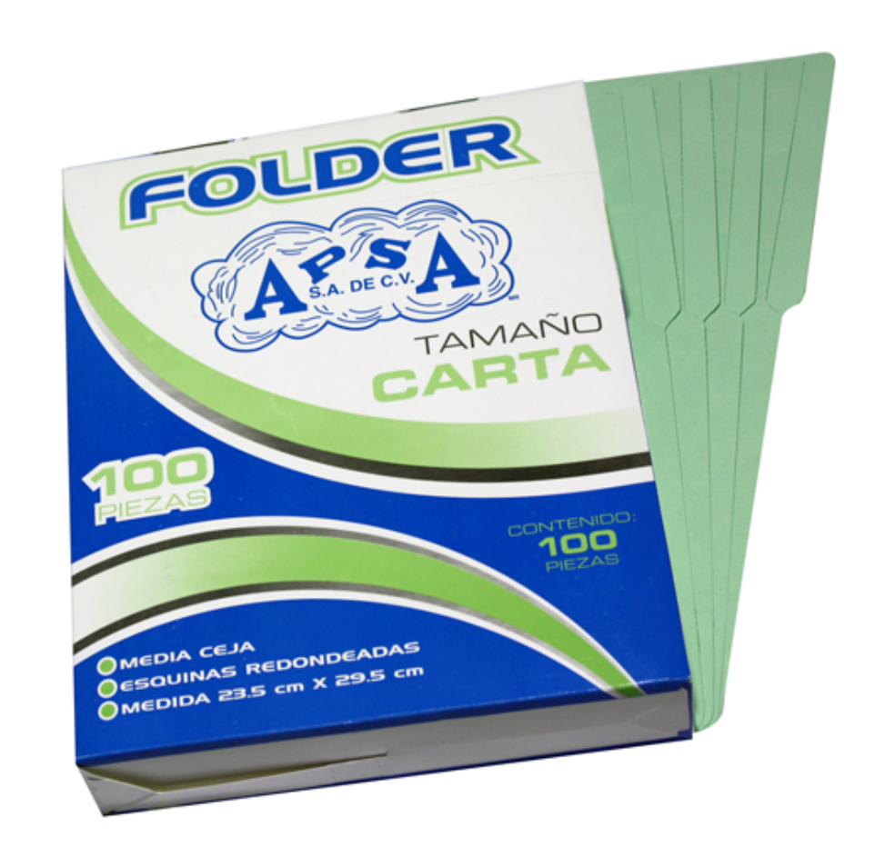 [APS-FOL-L12] Folder verde APSA tamaño carta, paquete con 100 piezas