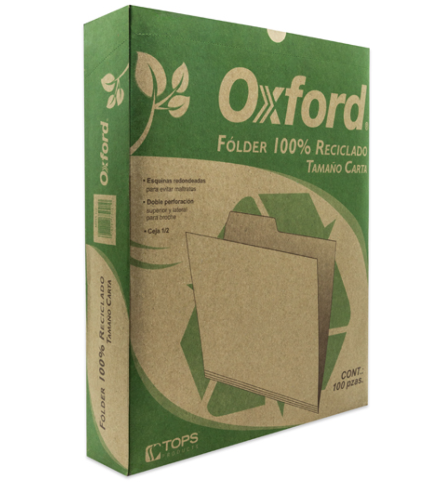 Folder reciclado Oxford carta ceja 1/2 caja con 100 piezas