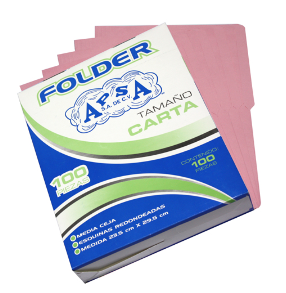 Folder rosa APSA tamaño carta , paquete con 100 piezas	