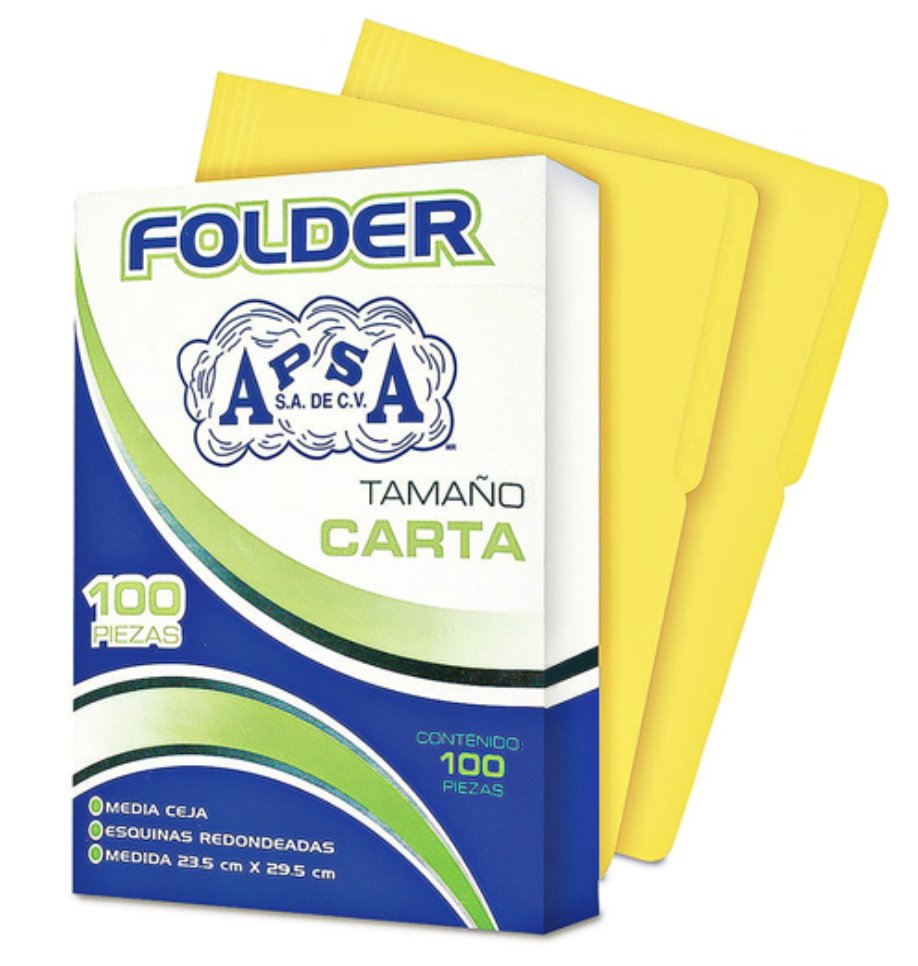 Folder canario APSA tamaño carta , paquete con 100 piezas