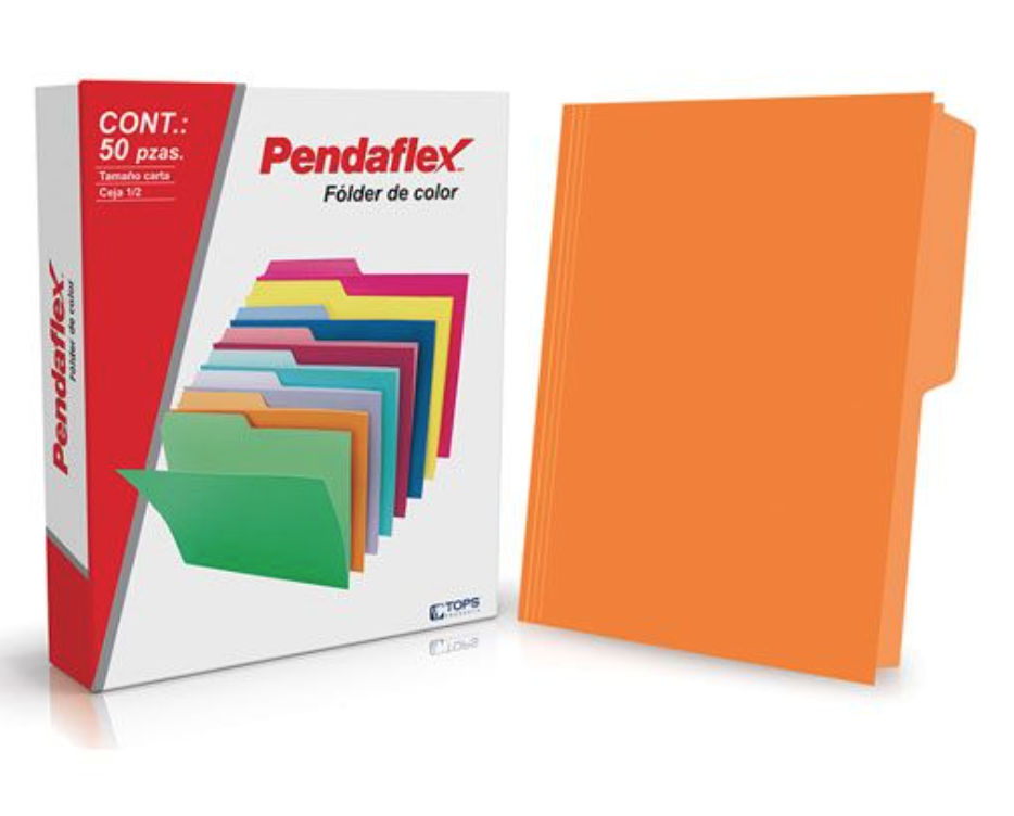 [ESS-FOL-05012NA] Folder de color Pendaflex carta color naranja ceja 1/2, caja con 50 pzas
