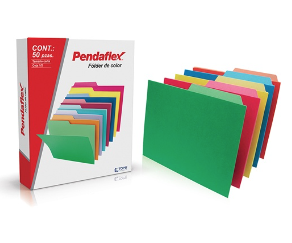 Folder de color Pendaflex carta color surtido intenso ceja 1/2 caja con 50 pzas	