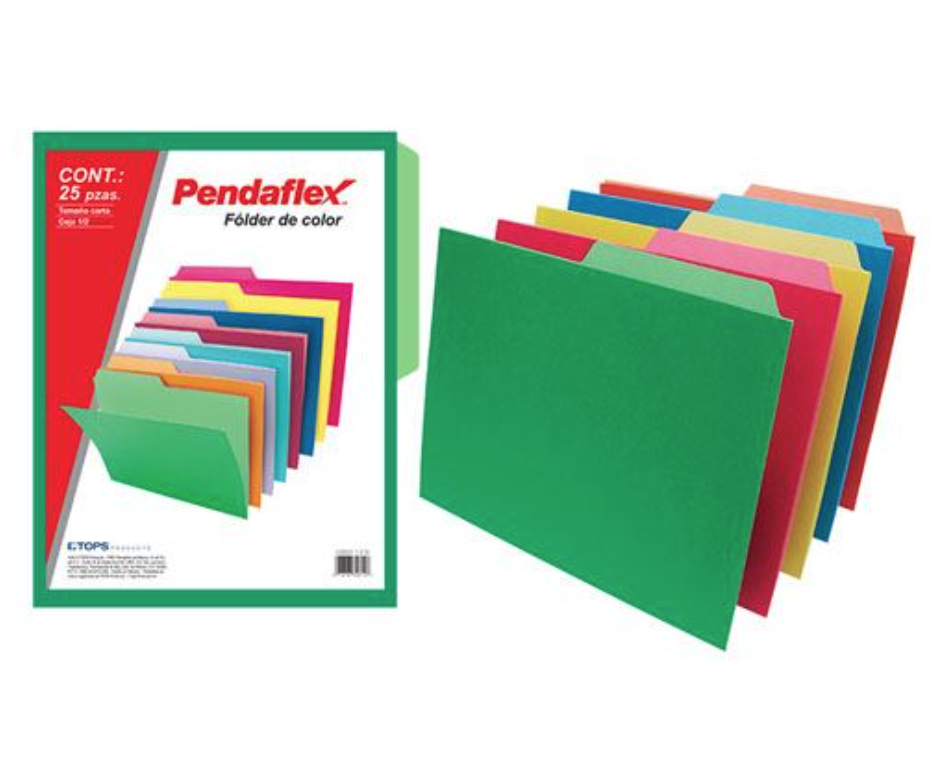 Folder de color Pendaflex carta color surtido intenso ceja 1/2 caja con 25 piezas	