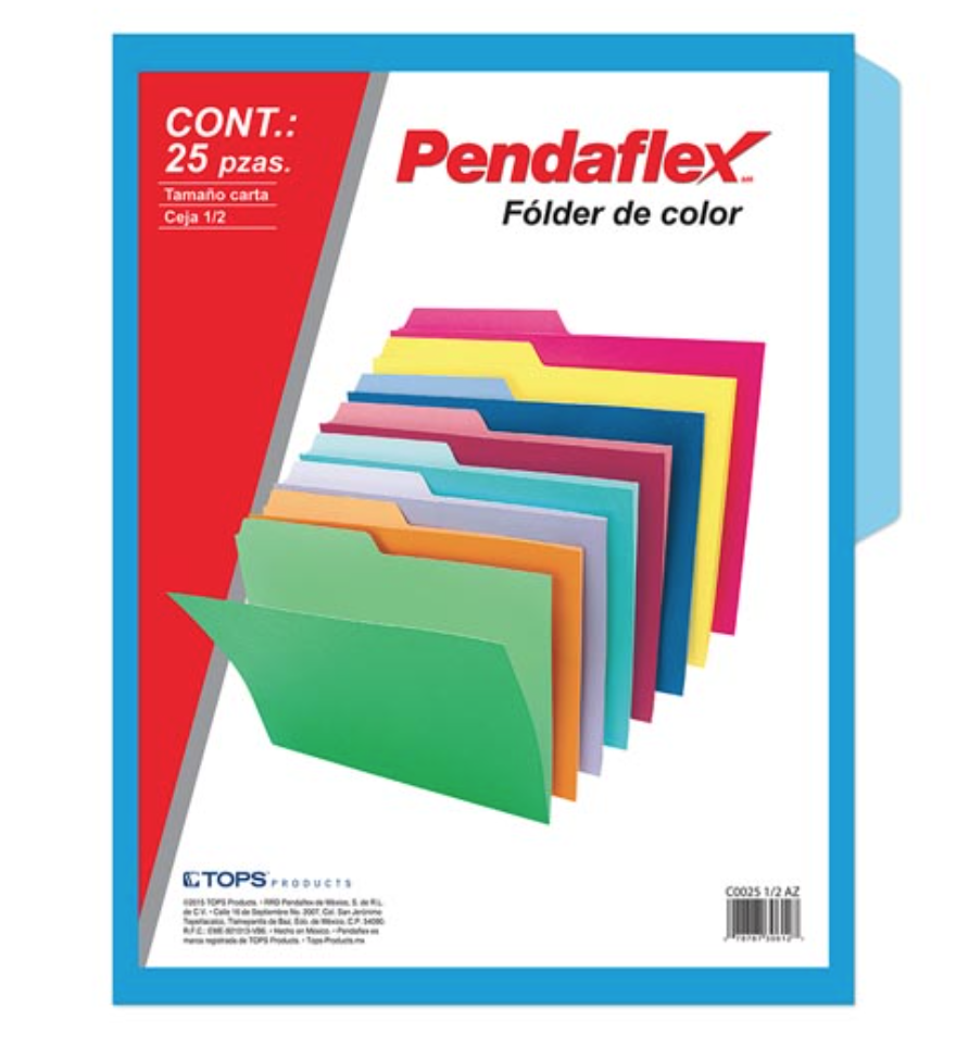 Folder de color Pendaflex carta color azul ceja 1/2 caja con 25 piezas	