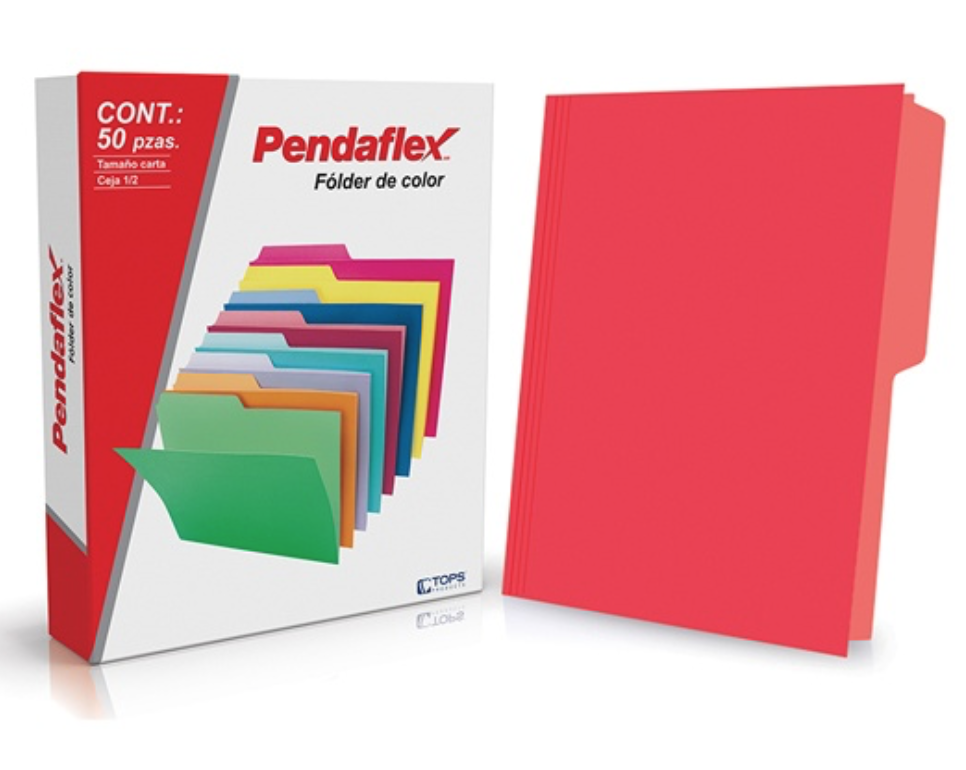 [ESS-FOL-05012RJ] Folder de color Pendaflex carta color rojo ceja 1/2, caja con 50 piezas