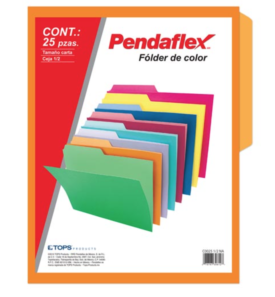 Folder de color Pendaflex carta color naranja ceja 1/2 caja con 25 piezas	