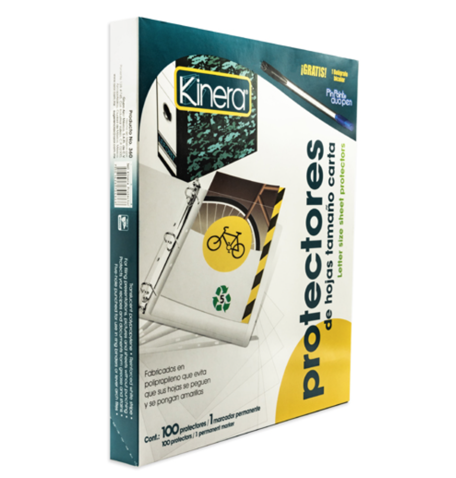 [AZO-PRH-360] Protector de hojas traslucidos Kinera 360 tamaño carta caja con 100 pzas