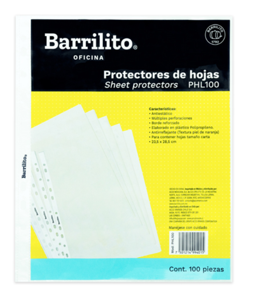 [BAR-PRH-PHL100] Protector de hojas Barrilito tamaño carta