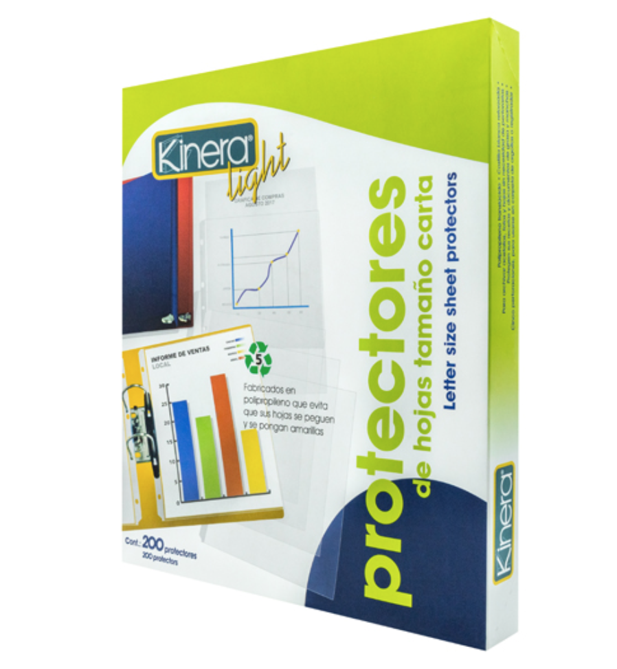 Protector de hojas traslucidos Kinera Light 370 tamaño carta caja con 200 piezas	
