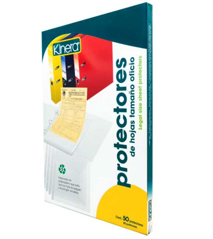 Protector de hojas traslucidos Kinera 363 tamaño oficio caja con 50 piezas	