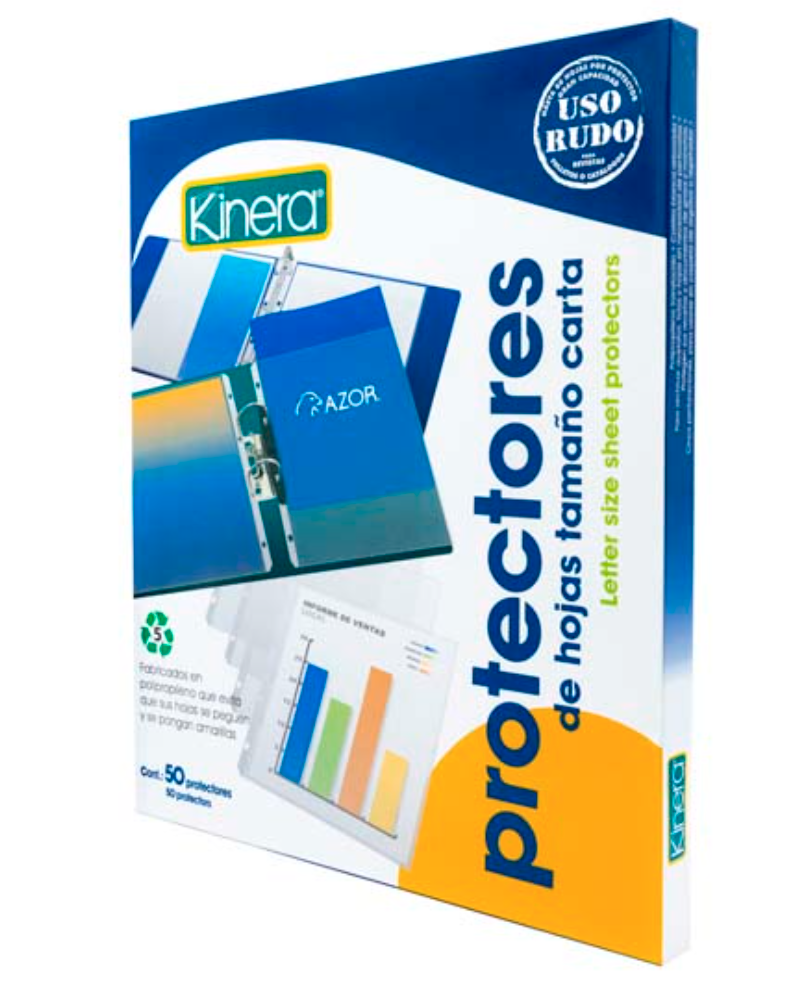 Protector de hojas traslucidos Kinera 369 uso rudo tamaño carta caja con 50 pzas	