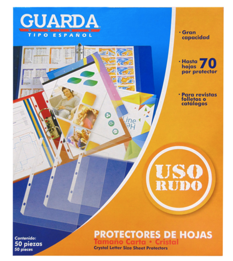 Protector de hojas cristalino Guarda 339uso rudo tamaño carta caja con 50 pzas	