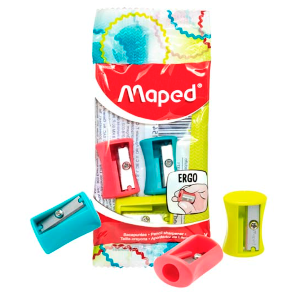 [MPD-SAC-006303Z] Sacapuntas vivo Maped 1 orificio 3 piezas colores surtidos