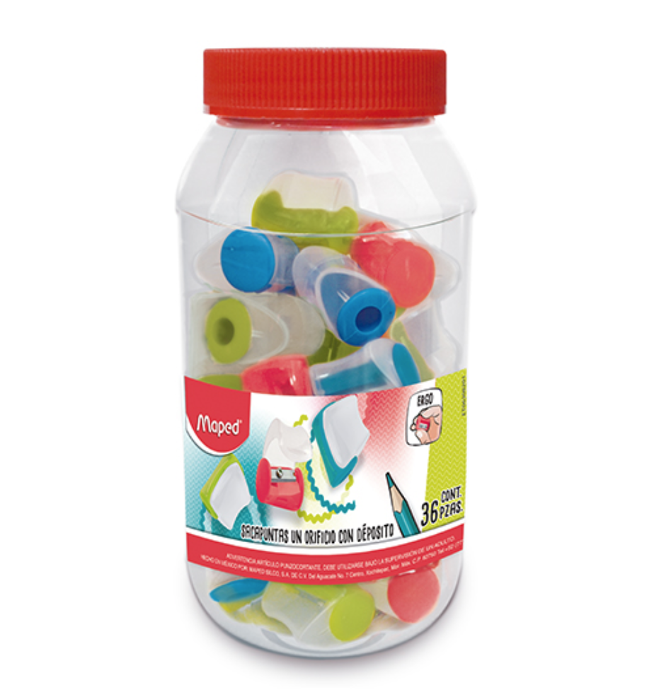 [MPD-SAC-C063111] Sacapuntas vivo Maped 1 orificio 36 piezas colores surtidos	