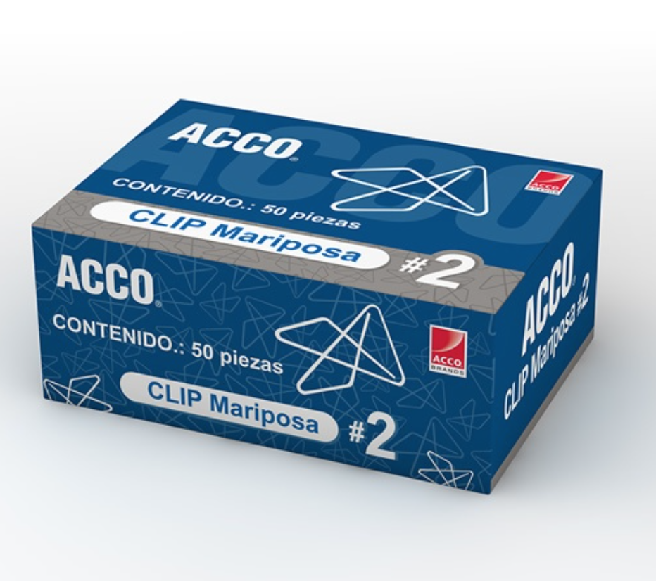 Clip mariposa no. 2 ACCO capacidad hasta100 hojas	