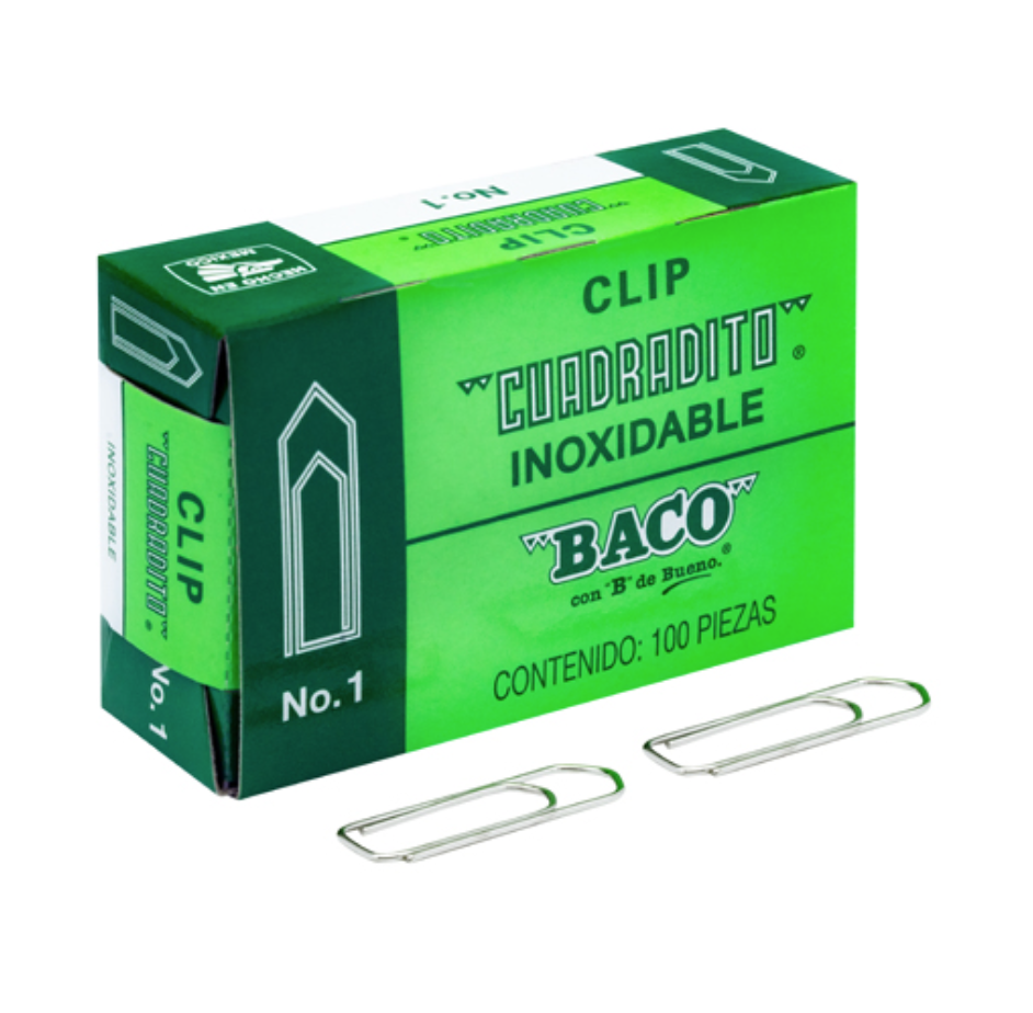 Clip Baco cuadrito no. 1, 1 caja de 100 clips	