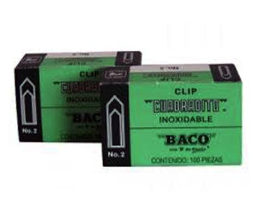 Clip Baco cuadrito no. 2 , 1 caja con 100 clips	