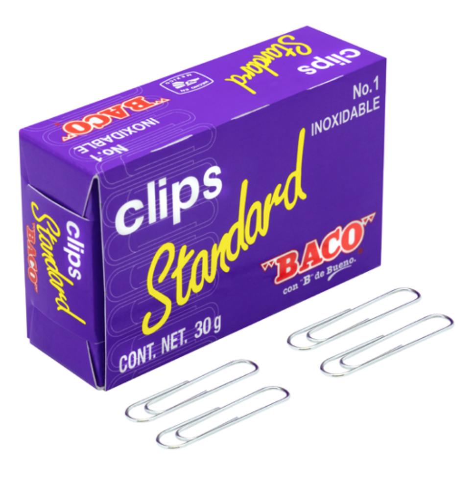 [BAC-CLI-ESTAN1] Clip Baco standard económico no. 1, 1 caja con 30 gr