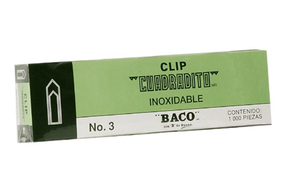 Clip Baco cuadrito no. 3, 1 caja con 100clips	