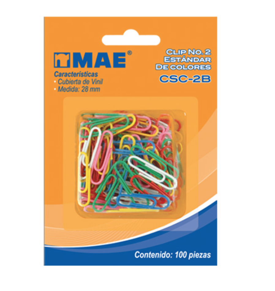 [MAE-CLI-CSC2B] Clip estándar no.2 mae blíster con 100 piezas colores surtidos