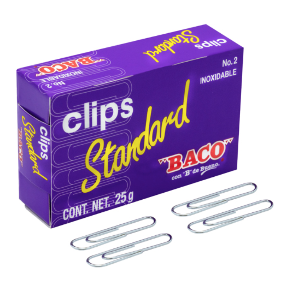 [BAC-CLI-ESTAN2] Clip Baco standard económico no. 2, 1 caja con 25 gr