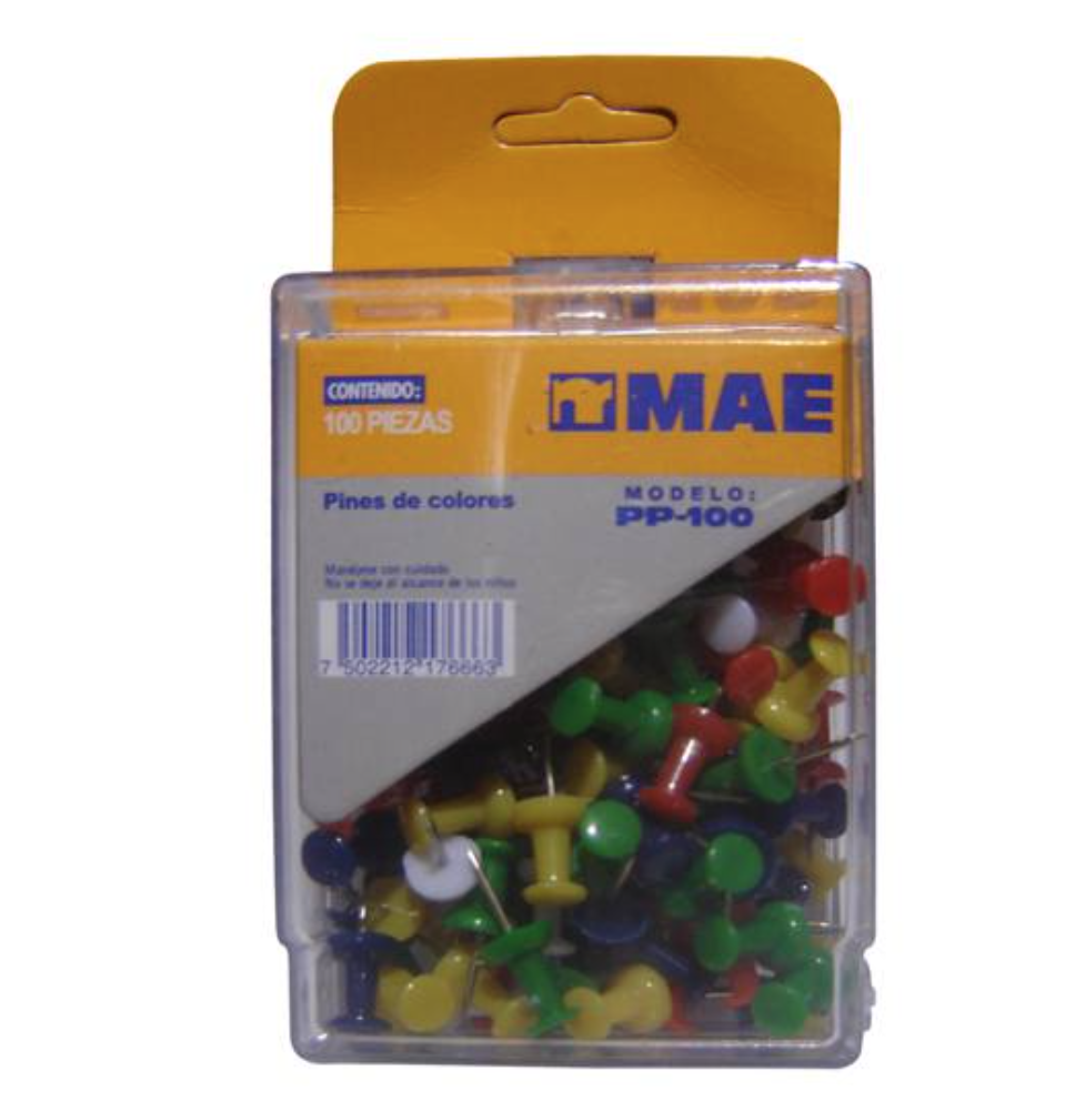 [MAE-PIN-PP100] Caja de pines mae colores sólidos con 100 piezas