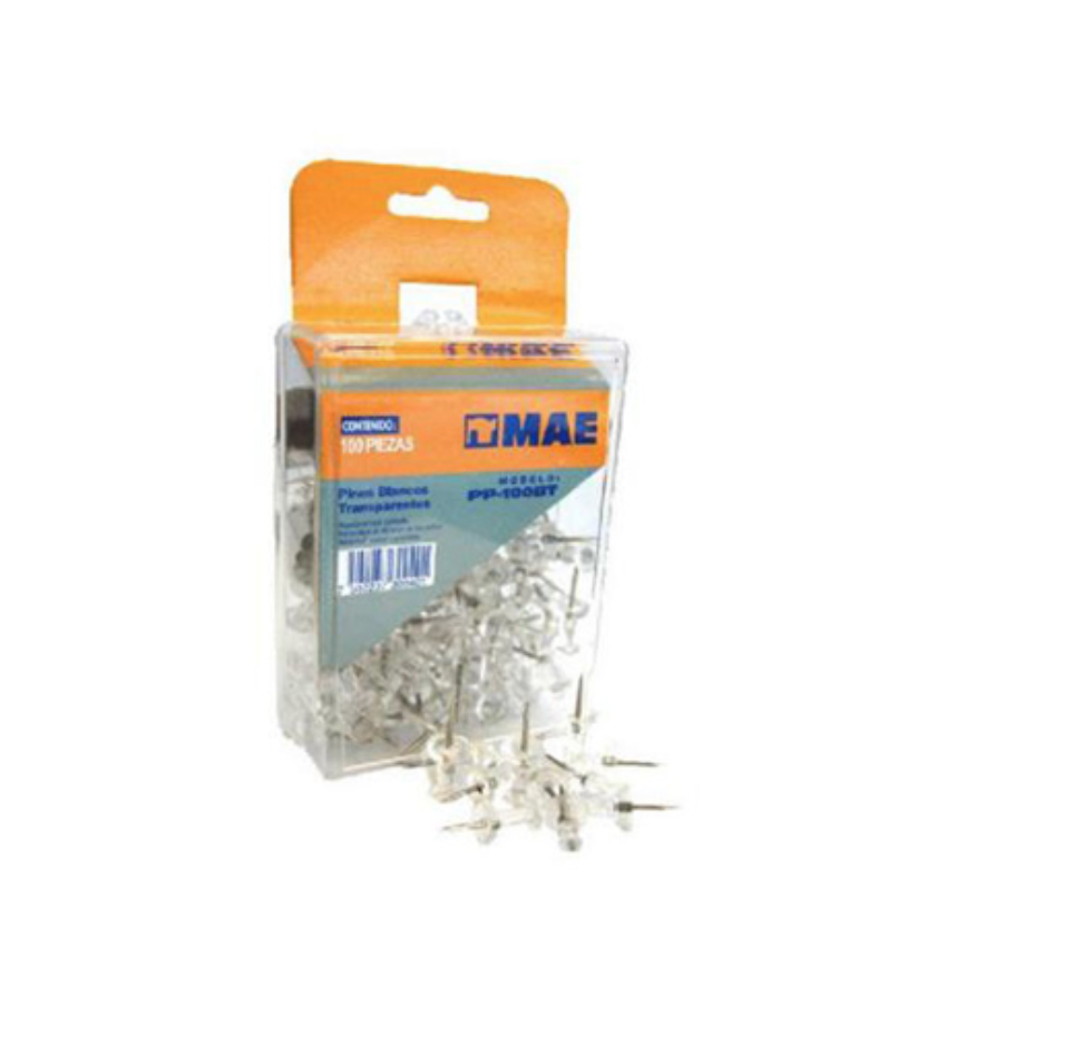 Caja de pines mae transparentes con 100 piezas	