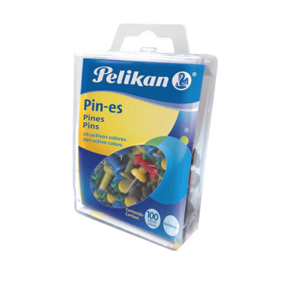 Pines Pelikan con cabeza de plástico colores surtidos caja con 100 pines	