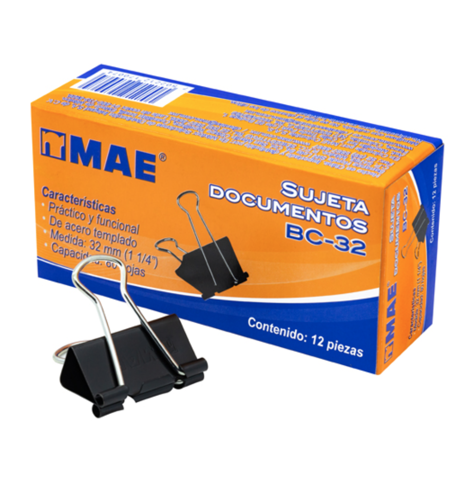 Sujeta documentos mae de 32 mm 12 piezas