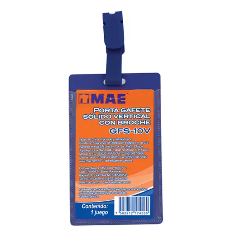 Porta gafete azul vertical MAE blister con 10 piezas