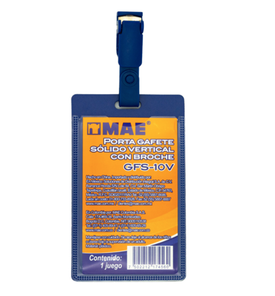 Gafete azul vertical marca mae 1 pieza
