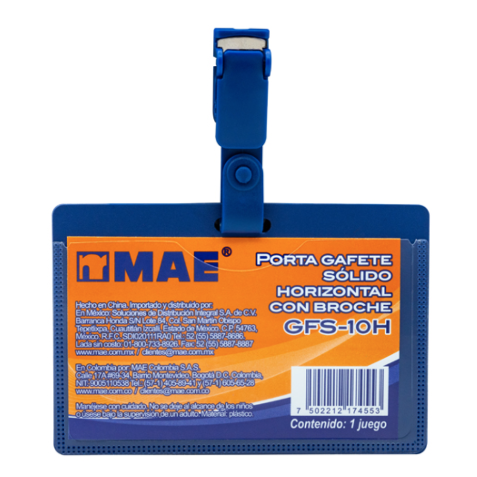 Gafete azul horizontal marca mae 1 pieza
