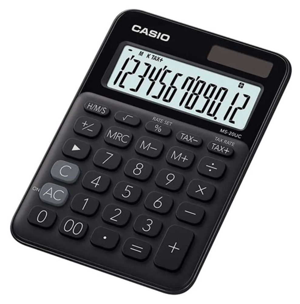 Calculadora de escritorio negra CASIO pantalla larga de 12 dígitos	