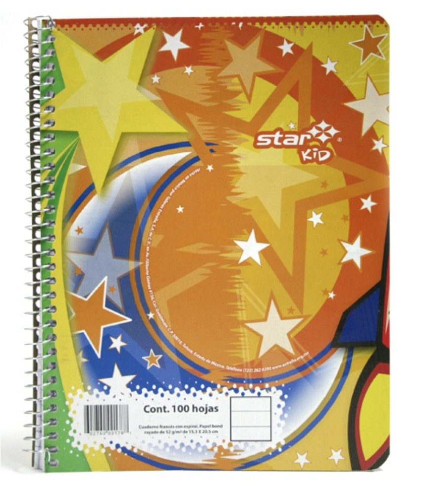Cuaderno espiral forma francesa Estrella raya 100 hojas